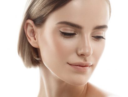 Beautiful woman portrait with fresh daily make-up blonde hair and healthy skin